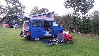 A VW T4 California Campervan called VwWestfalia-0722 and Arrived on site and getting set up. We had a lot of gear due to our 6 week old baby and a Triathlon for hire in Sheffield, South Yorkshire
