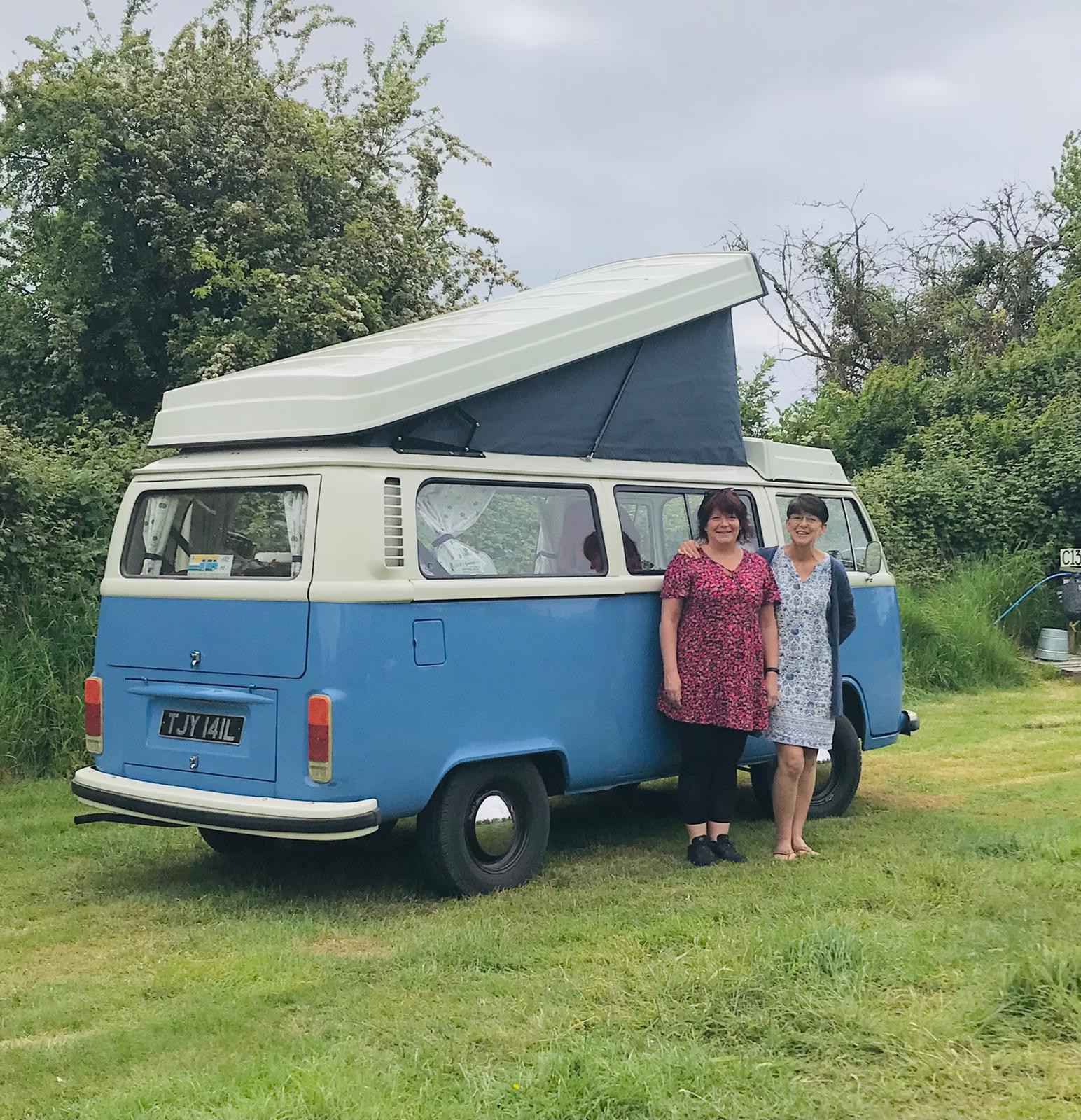 A VW T2 Classic Campervan called Tilly-the-Camper-0824 and Setting up for the night for hire