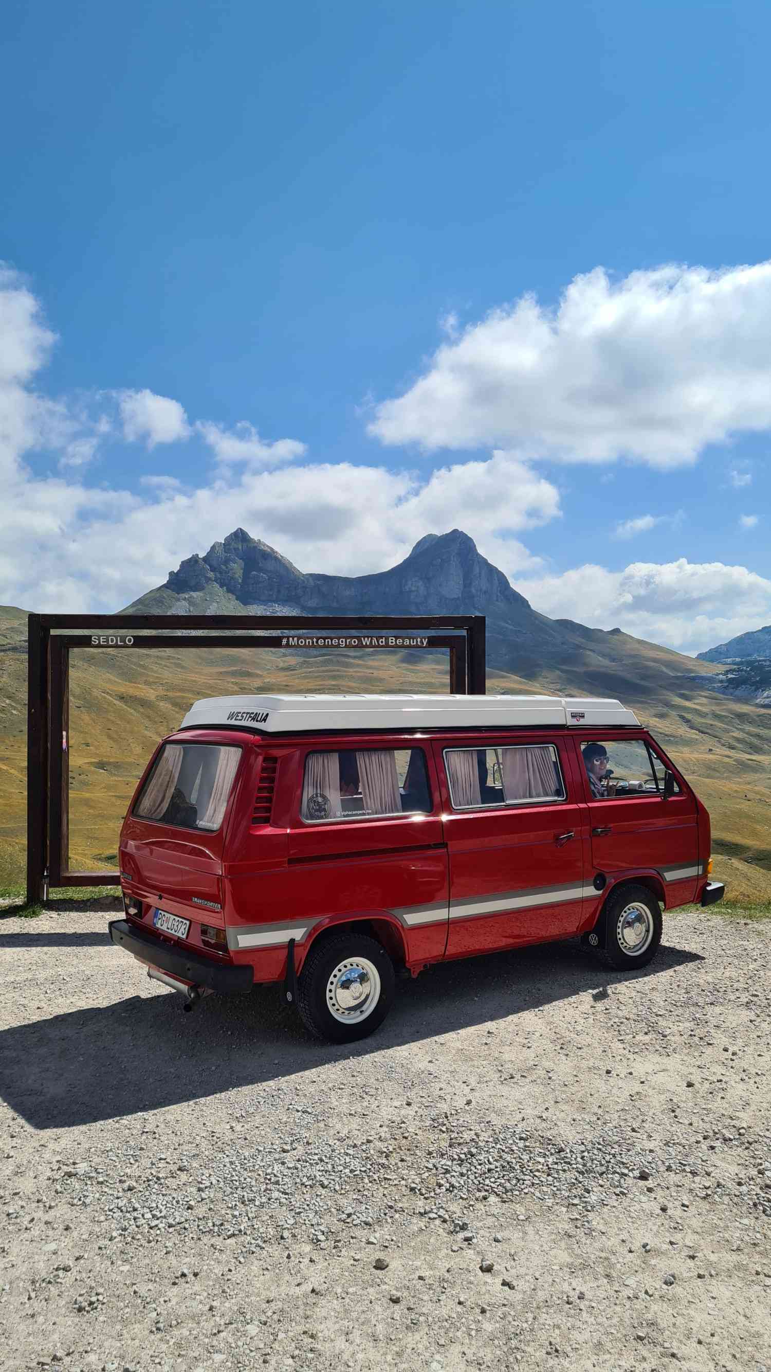 A VW T3 Campervan called Red-Westfalia-Camper and What a place! ❤️ for hire in Podgorica, Montenegro