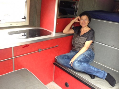 A Renault Campervan called Mothertruck and my beautiful assistant in the beautiful kitchen for hire in London, London