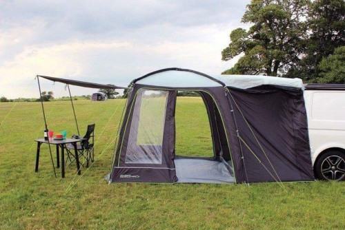 A VW T6 Campervan called Spud and rear kitchen awning for hire in Halifax, West Yorkshire