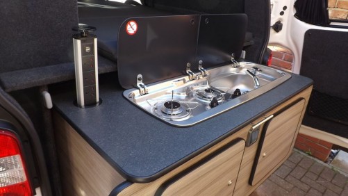 A VW T6 Campervan called Spud and kitchen for hire in Halifax, West Yorkshire