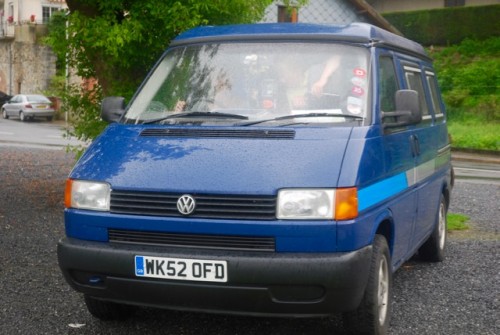 A VW T4 Campervan called Big-Blue and Big Blue Front view for hire in Teignmouth, Devon
