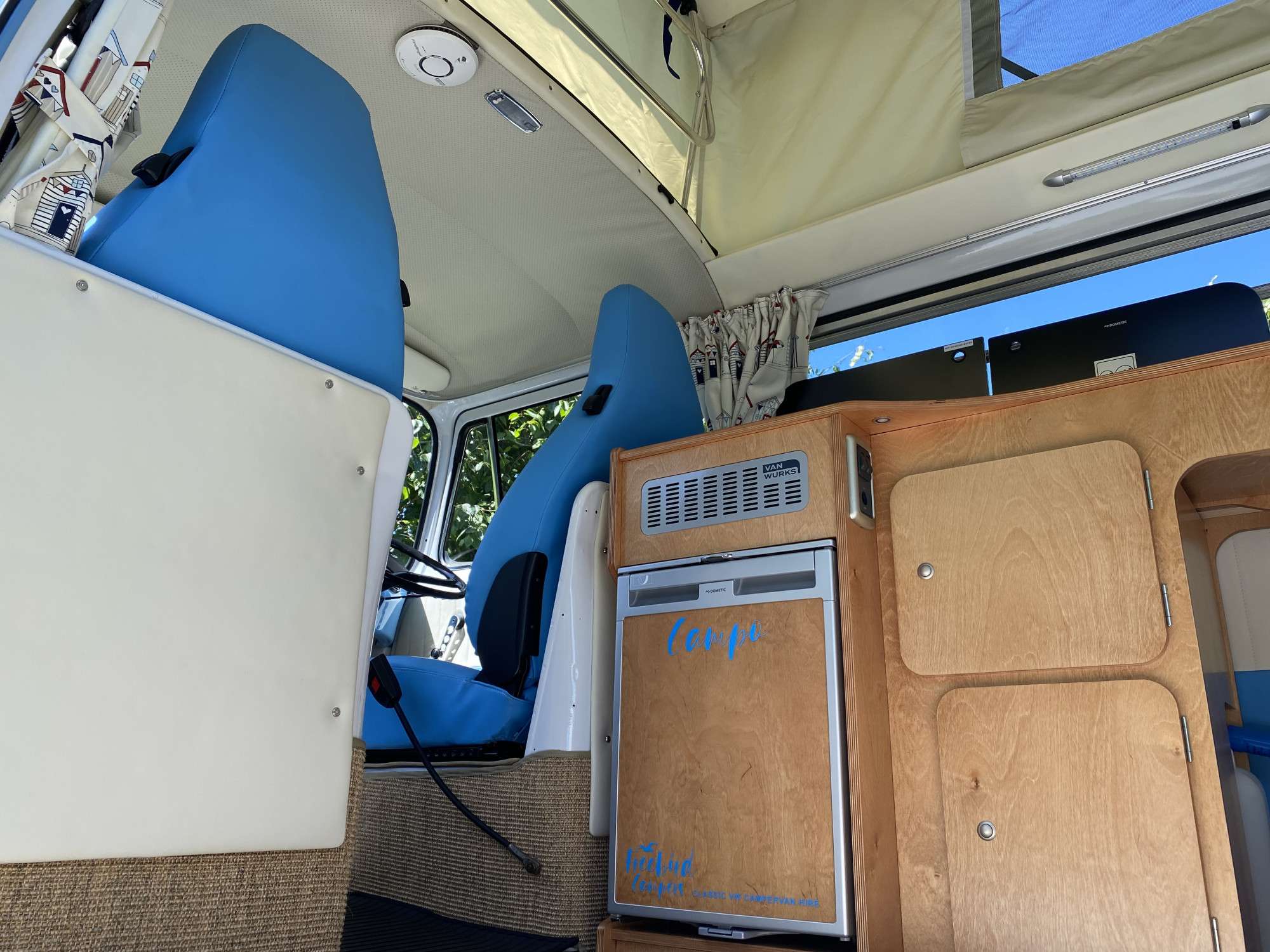 A VW T2 Classic Campervan called Campo-TV-Star and Fridge, sink, hob, gas locker and cutlery draw for hire in Bideford, Devon