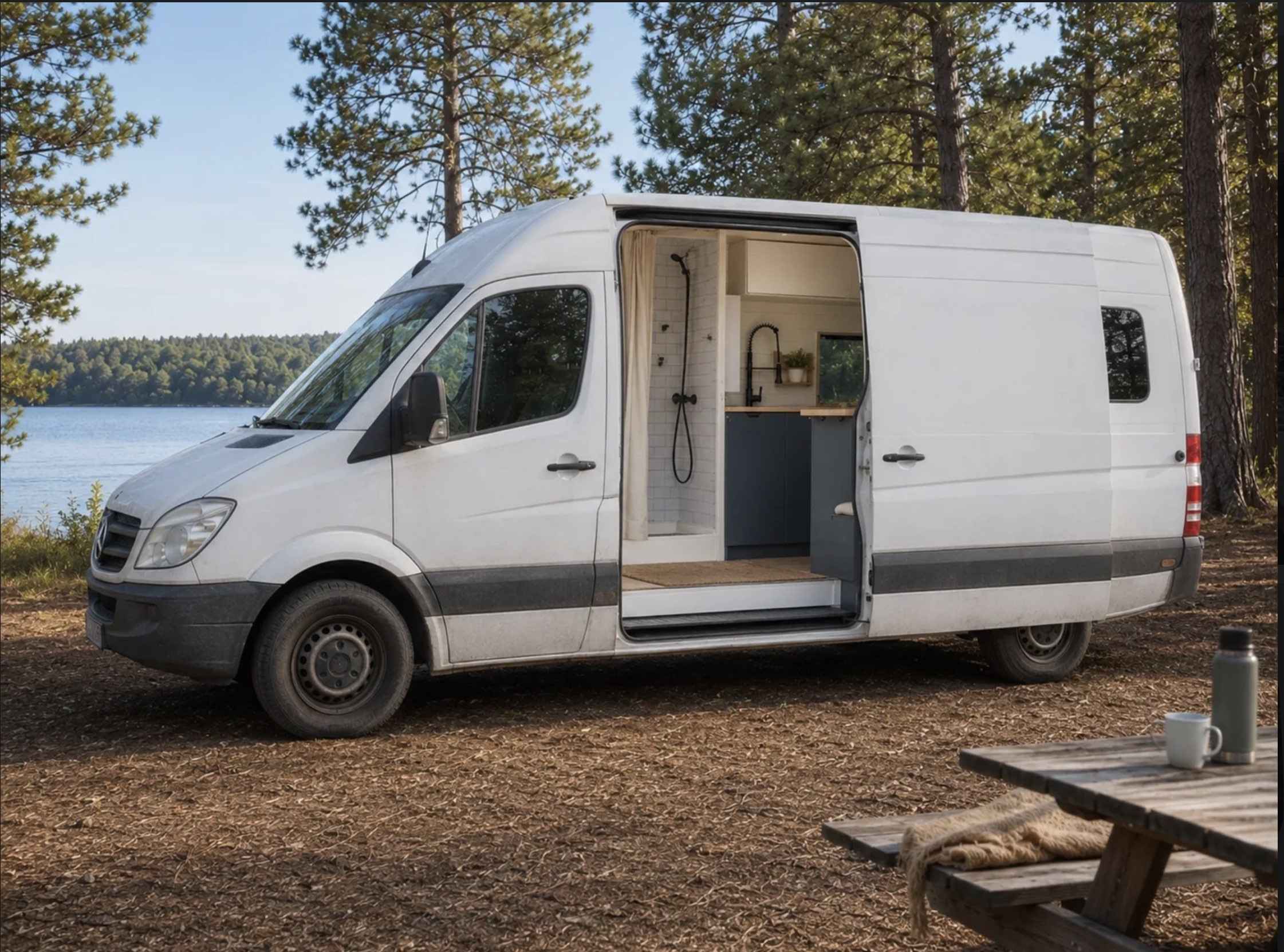 A Mercedes Sprinter Campervan called White-Spirit and for hire in Hickstead, West Sussex