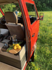 A VW T3 campervan called Red-Westfalia-Camper and for hire in Podgorica, 