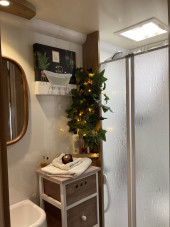 Bathroom with shower door